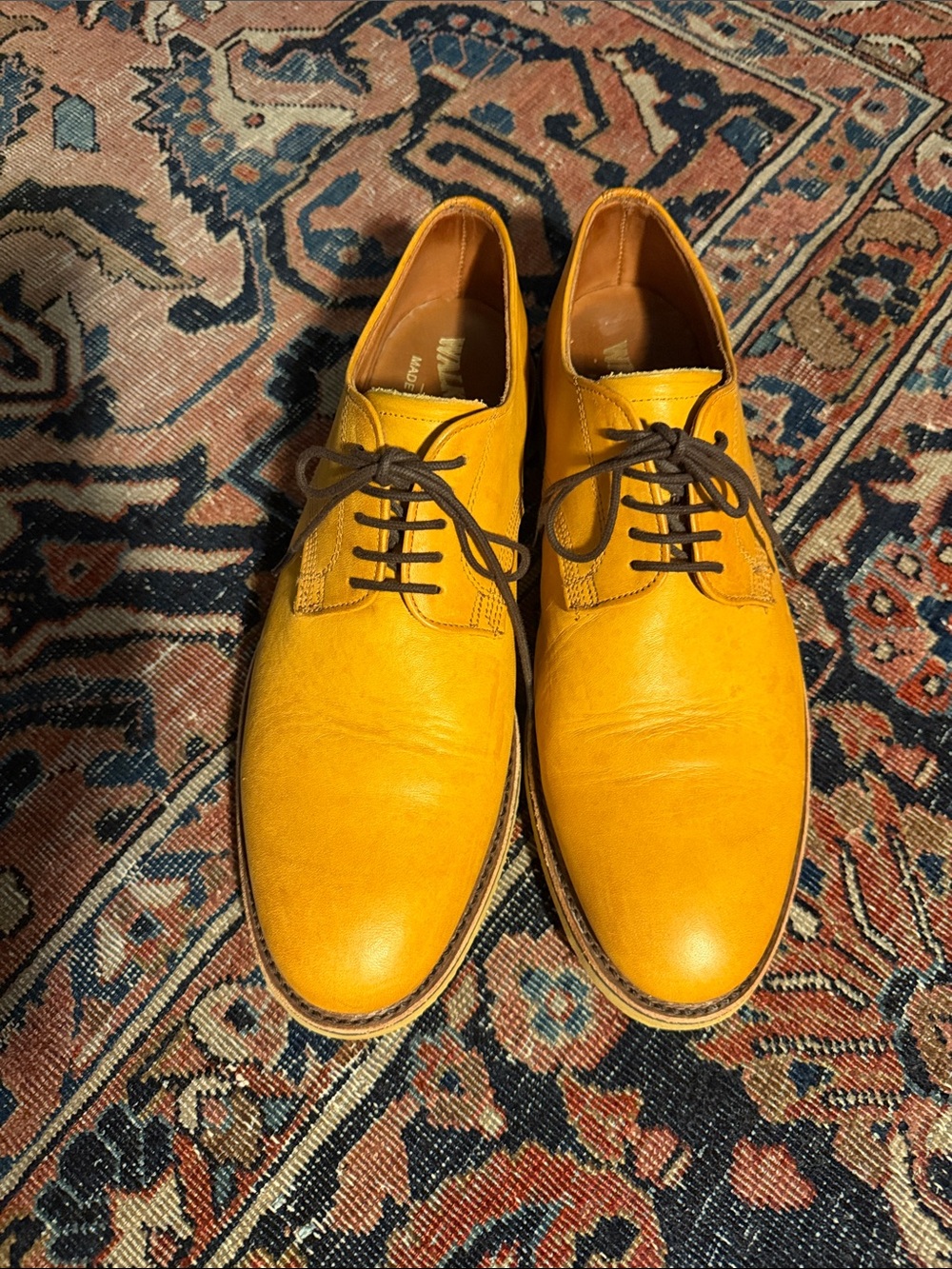 Men's Walk-Over Yellow Leather Derby Shoes - Classic Lace-Up Made in USA